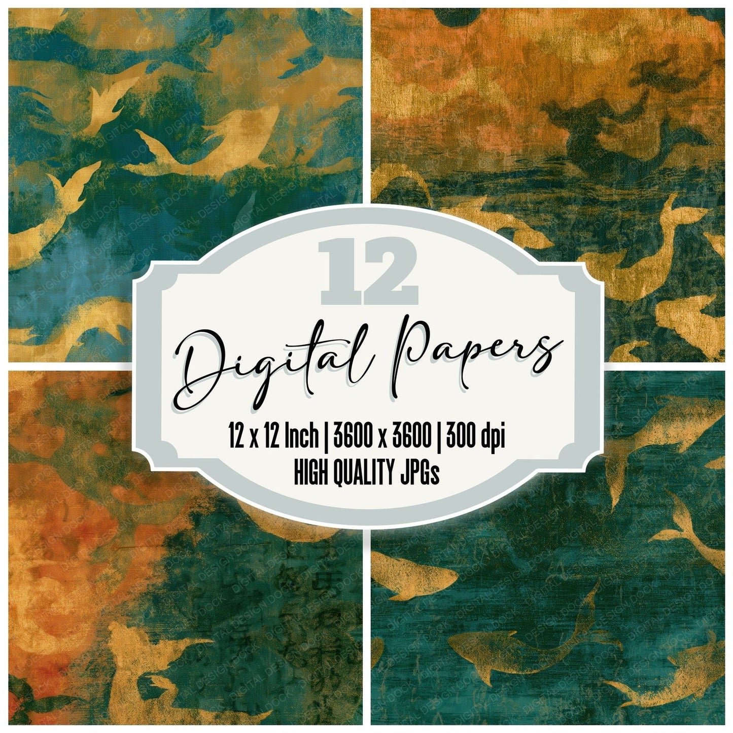 Lithograph Mermaid Amber Forest Green Digital Paper Pack (DDD012739)