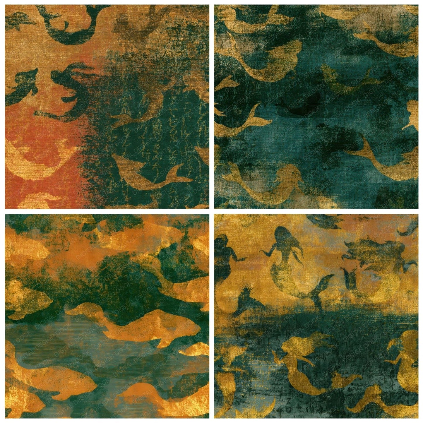 Lithograph Mermaid Amber Forest Green Digital Paper Pack (DDD012739)