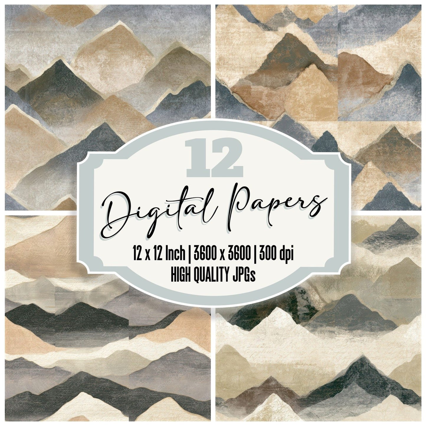 Lithograph Mountain Peaks Biscuit Seamless Digital Paper Pack (DDD012740)