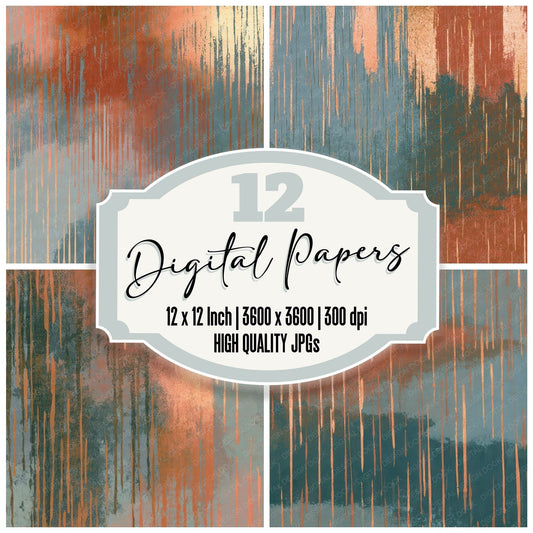 Screenprint Rain Streaks Terracotta Digital Paper Pack (DDD012742)