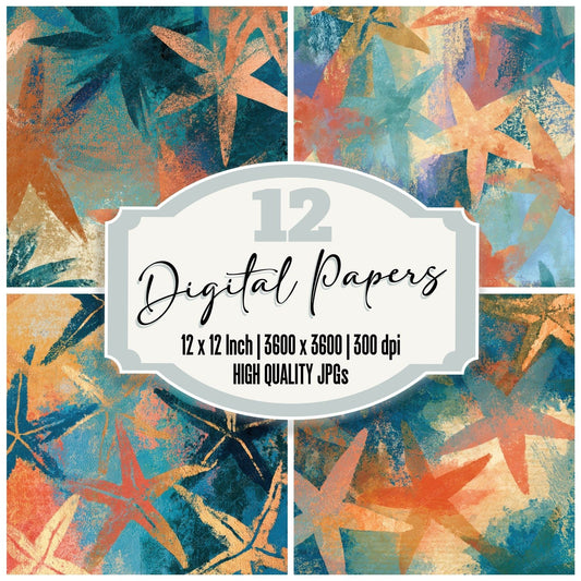 Sumi-e Starfish Coral Turquoise Digital Paper Pack (DDD012743)