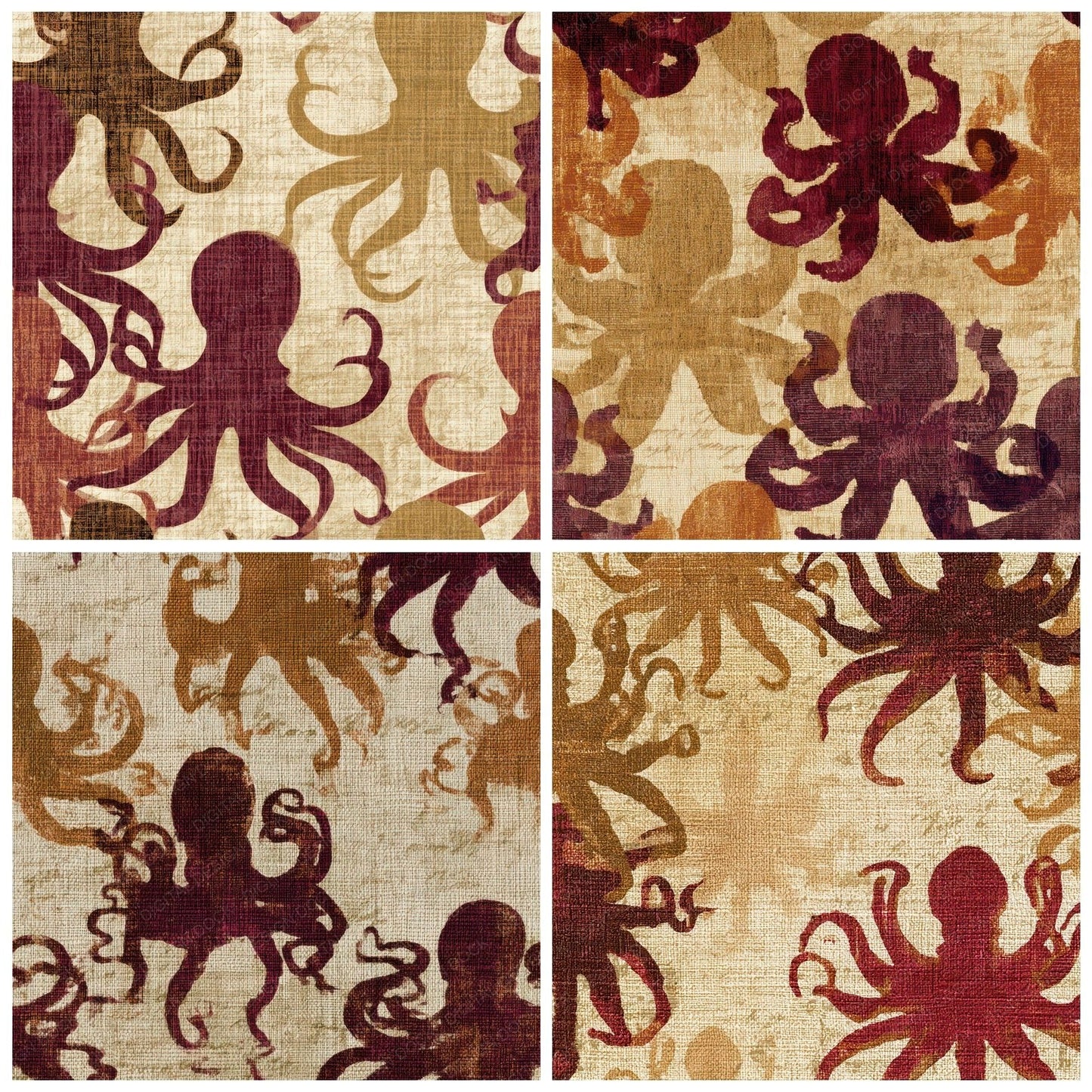 Tapestry Octopus Cinnamon Burgundy Digital Paper Pack (DDD012744)