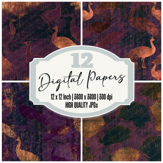 Antique Map Peacock Aubergine Digital Paper Pack (DDD012746)