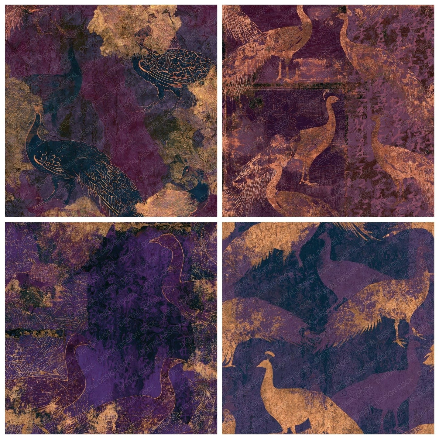 Antique Map Peacock Aubergine Digital Paper Pack (DDD012746)