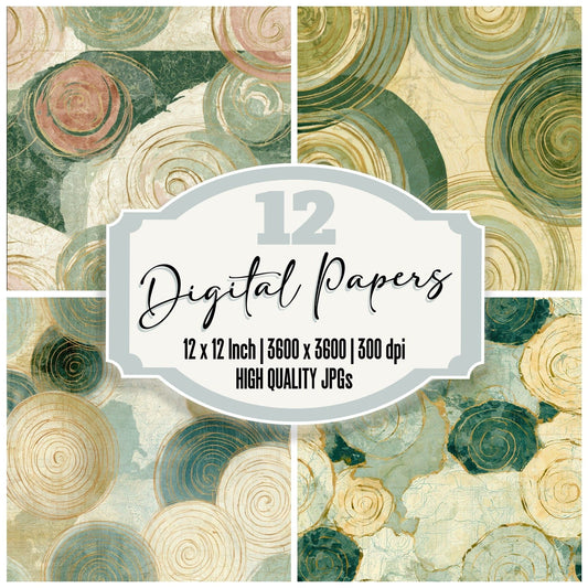 Antique Map Spiral Sage Primrose Digital Paper Pack (DDD012747)