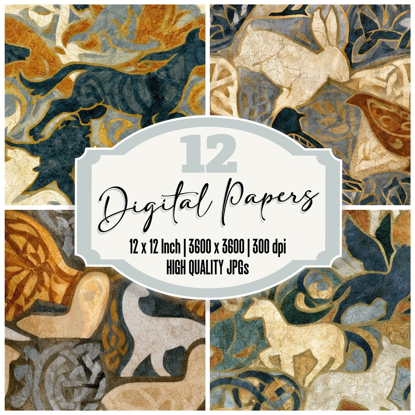 Batik Celtic Knot Animals Seamless Digital Paper Pack (DDD012749)