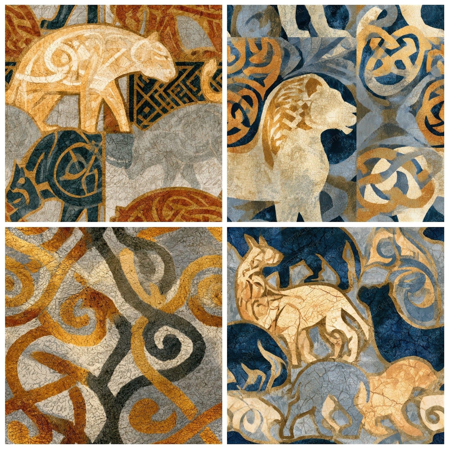 Batik Celtic Knot Animals Seamless Digital Paper Pack (DDD012749)