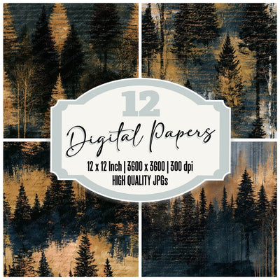 Collage Forest Treeline Gold Digital Paper Pack (DDD012750)