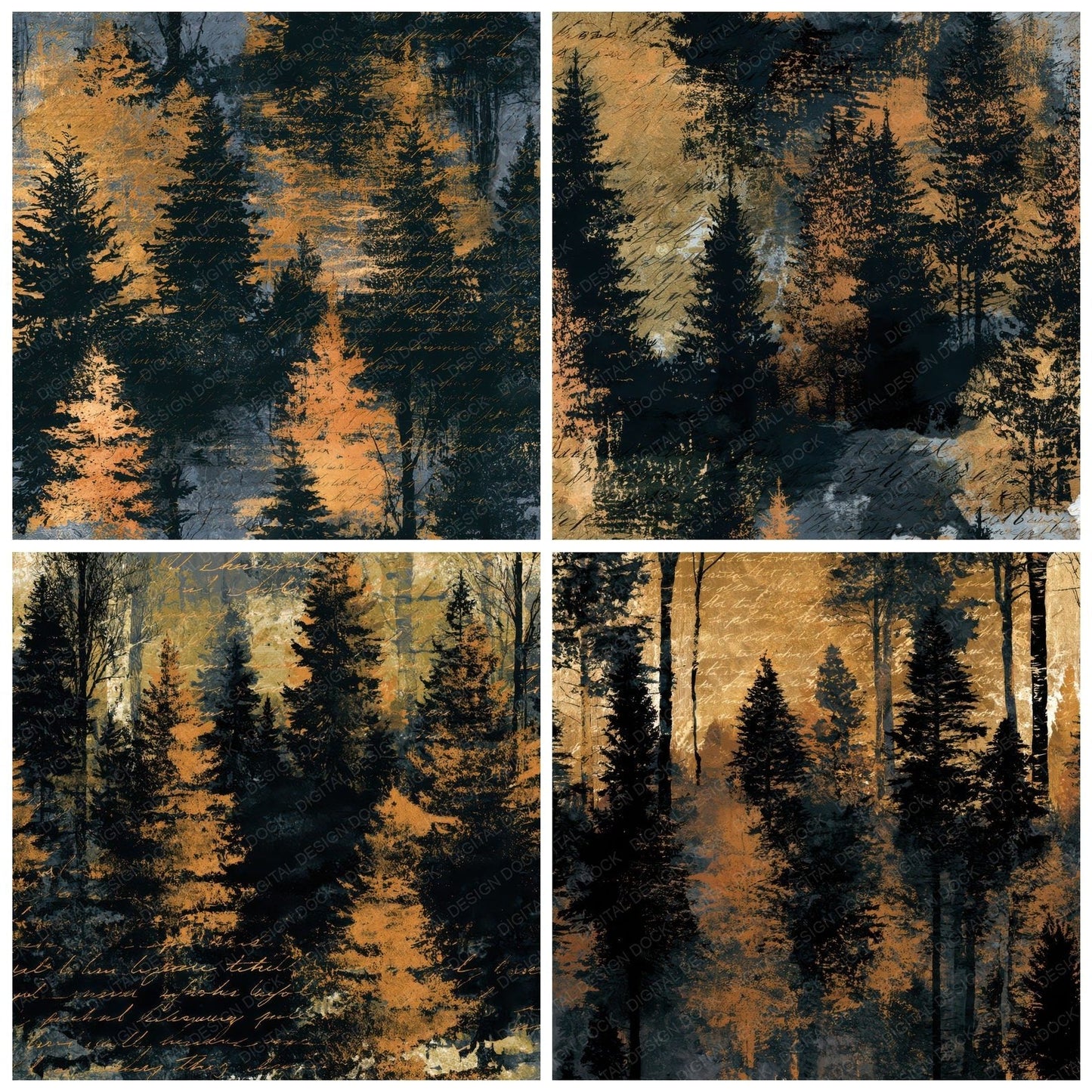 Collage Forest Treeline Gold Digital Paper Pack (DDD012750)