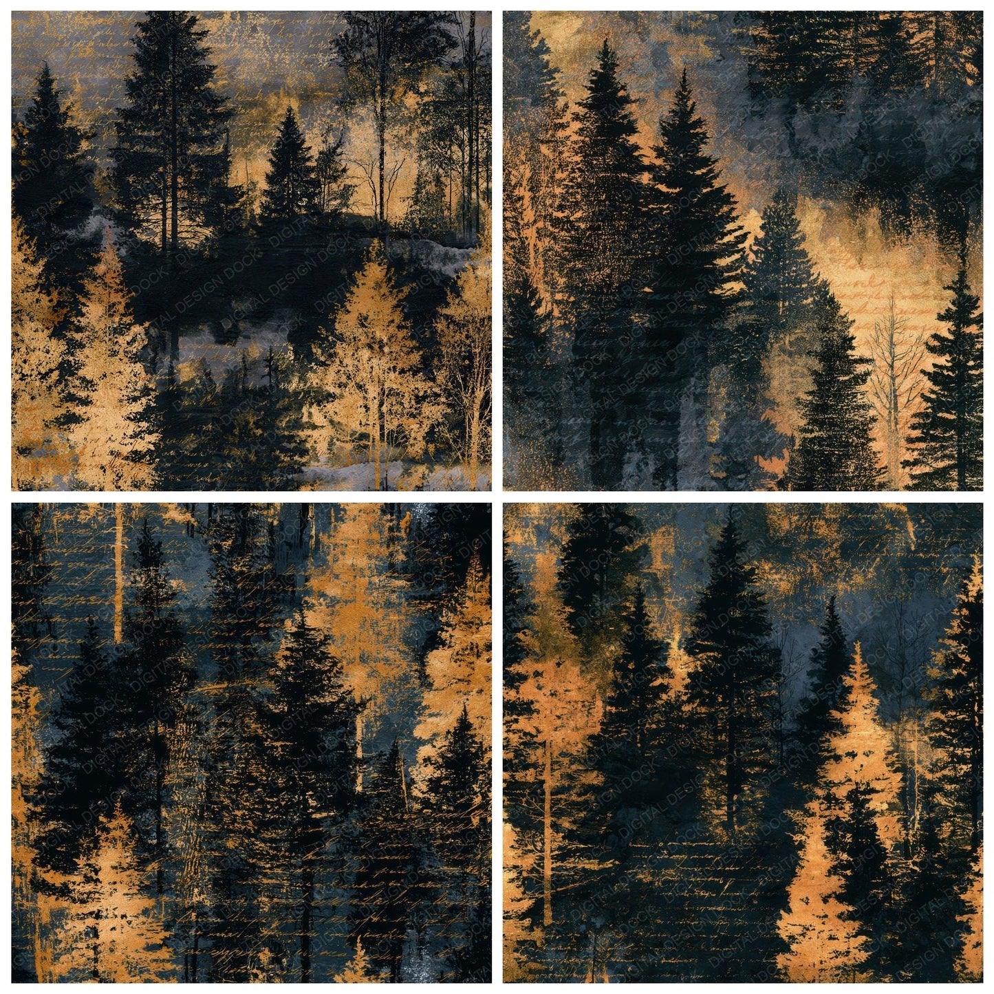 Collage Forest Treeline Gold Digital Paper Pack (DDD012750)