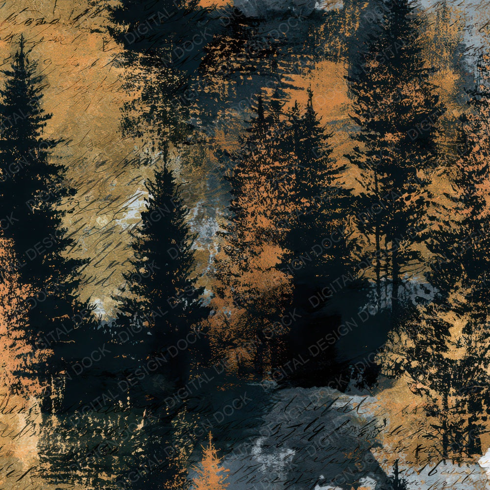 Collage Forest Treeline Gold Digital Paper Pack (DDD012750)
