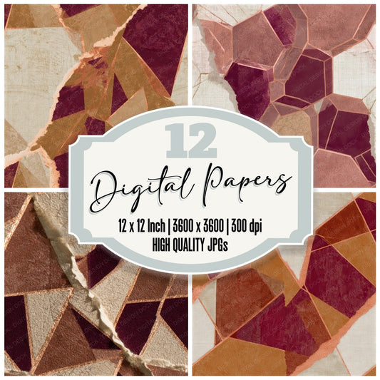 Collage Geometric Tessellations Cinnamon Seamless Digital Paper Pack (DDD012751)