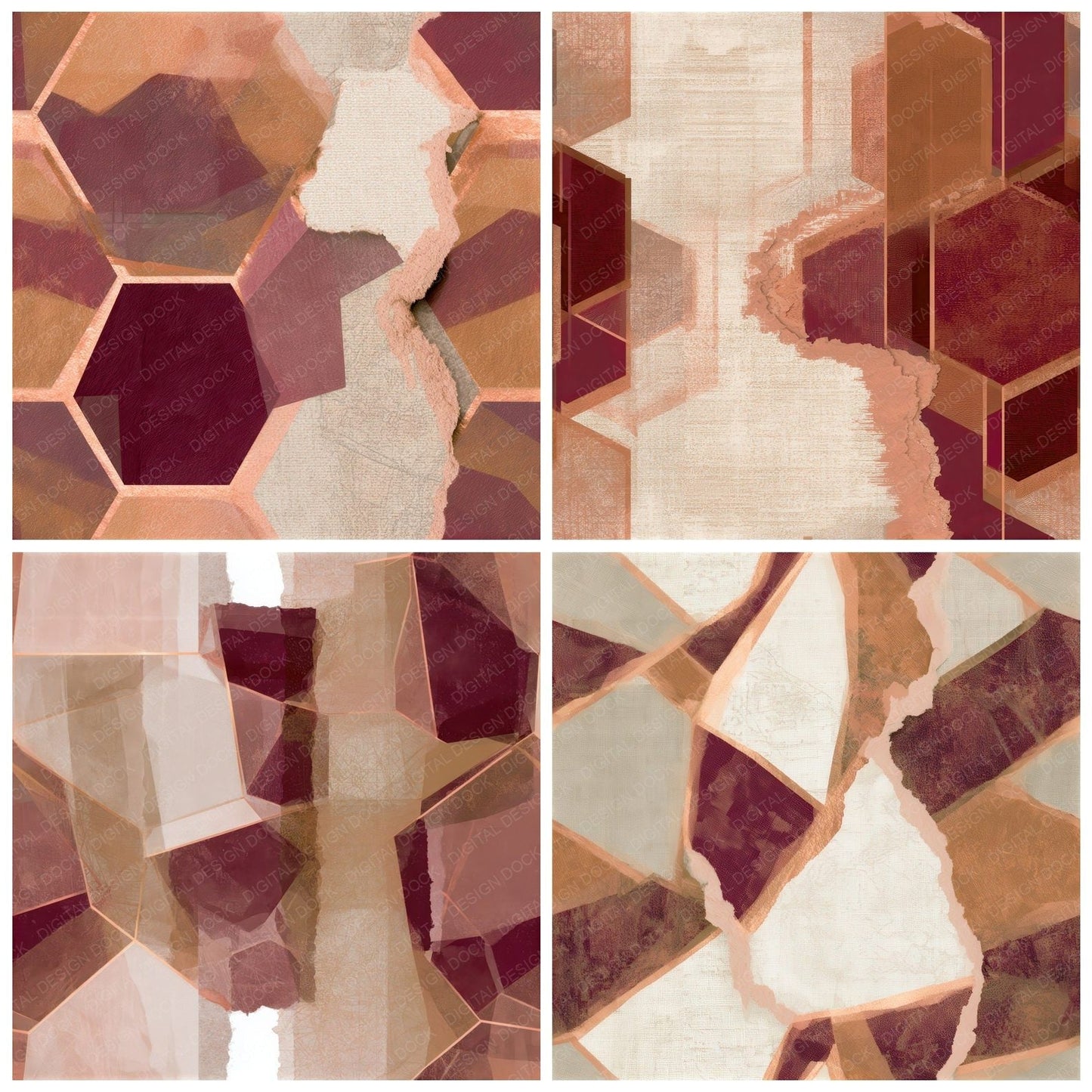 Collage Geometric Tessellations Cinnamon Seamless Digital Paper Pack (DDD012751)