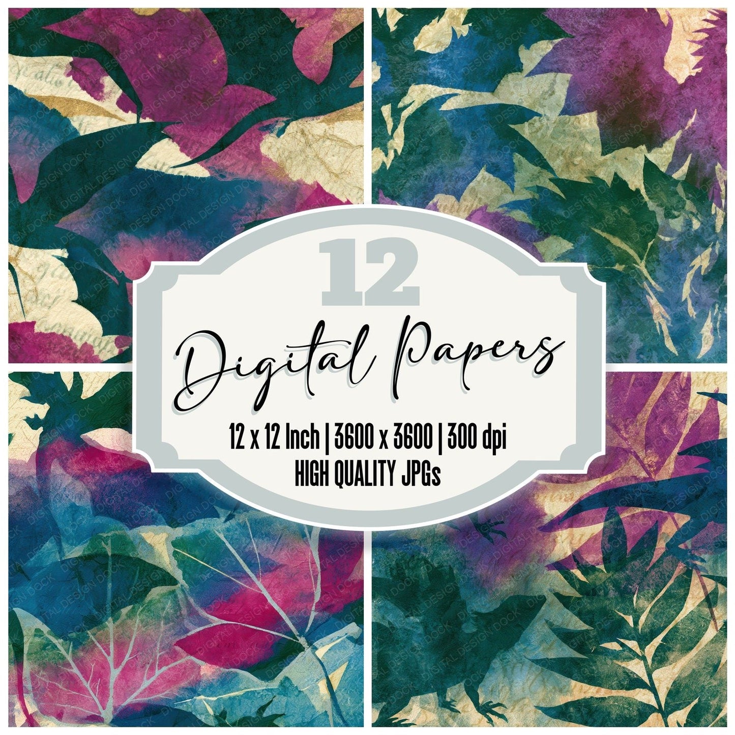 Cyanotype Dragon Magenta Green Digital Paper Pack (DDD012752)
