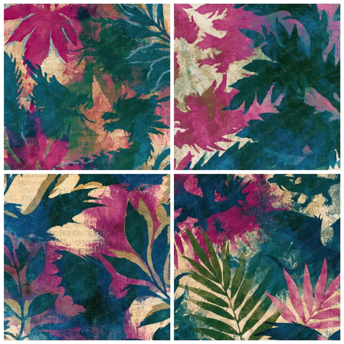 Cyanotype Dragon Magenta Green Digital Paper Pack (DDD012752)