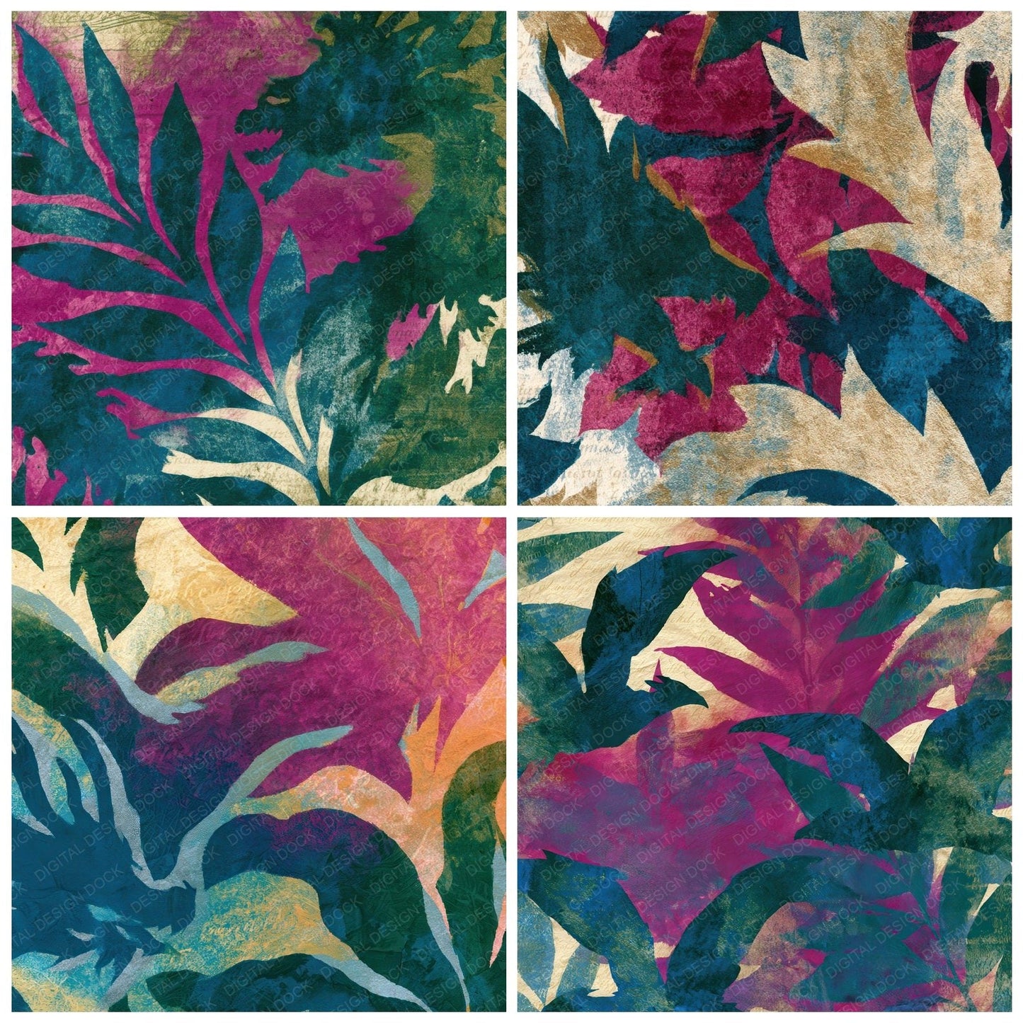 Cyanotype Dragon Magenta Green Digital Paper Pack (DDD012752)