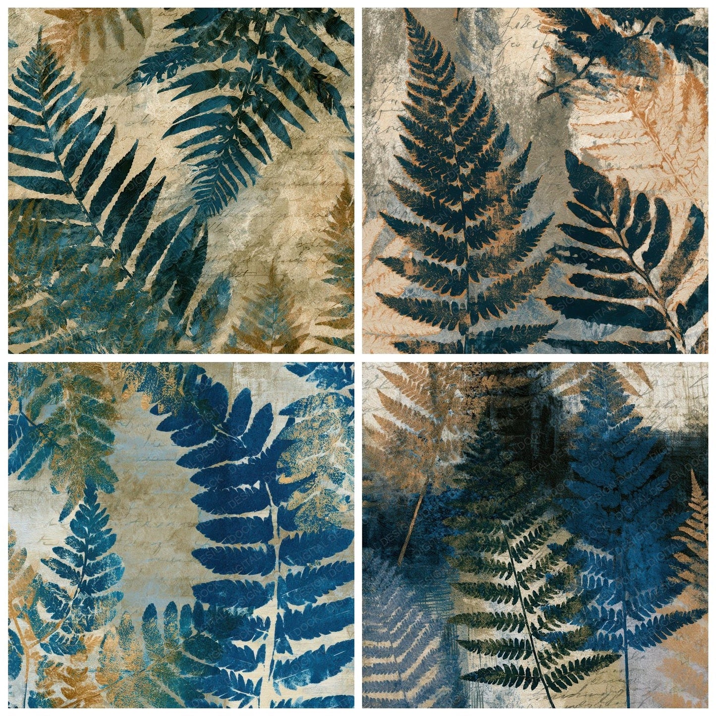 Cyanotype Fern Bone Stone Digital Paper Pack (DDD012753)