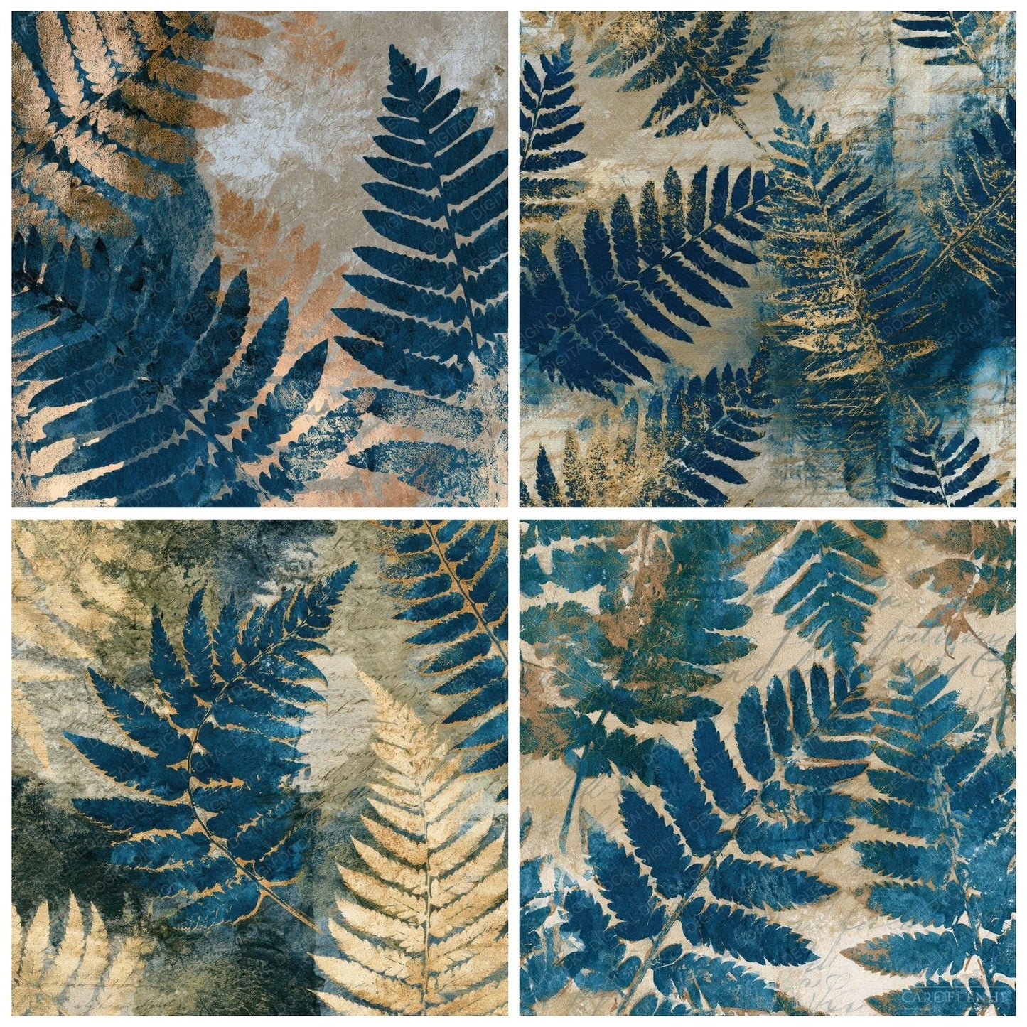 Cyanotype Fern Bone Stone Digital Paper Pack (DDD012753)