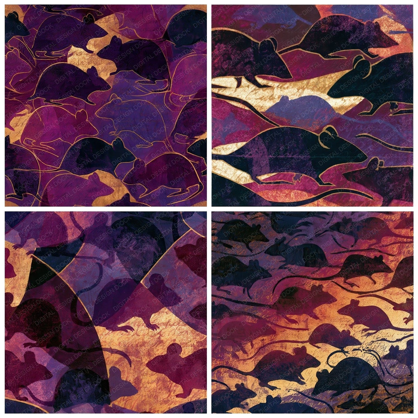 Indian Block Print Mice Aubergine Plum Digital Paper Pack (DDD012755)
