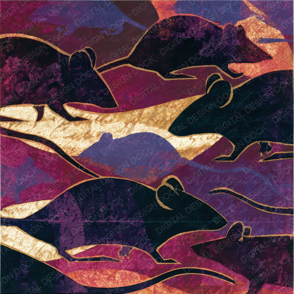 Indian Block Print Mice Aubergine Plum Digital Paper Pack (DDD012755)