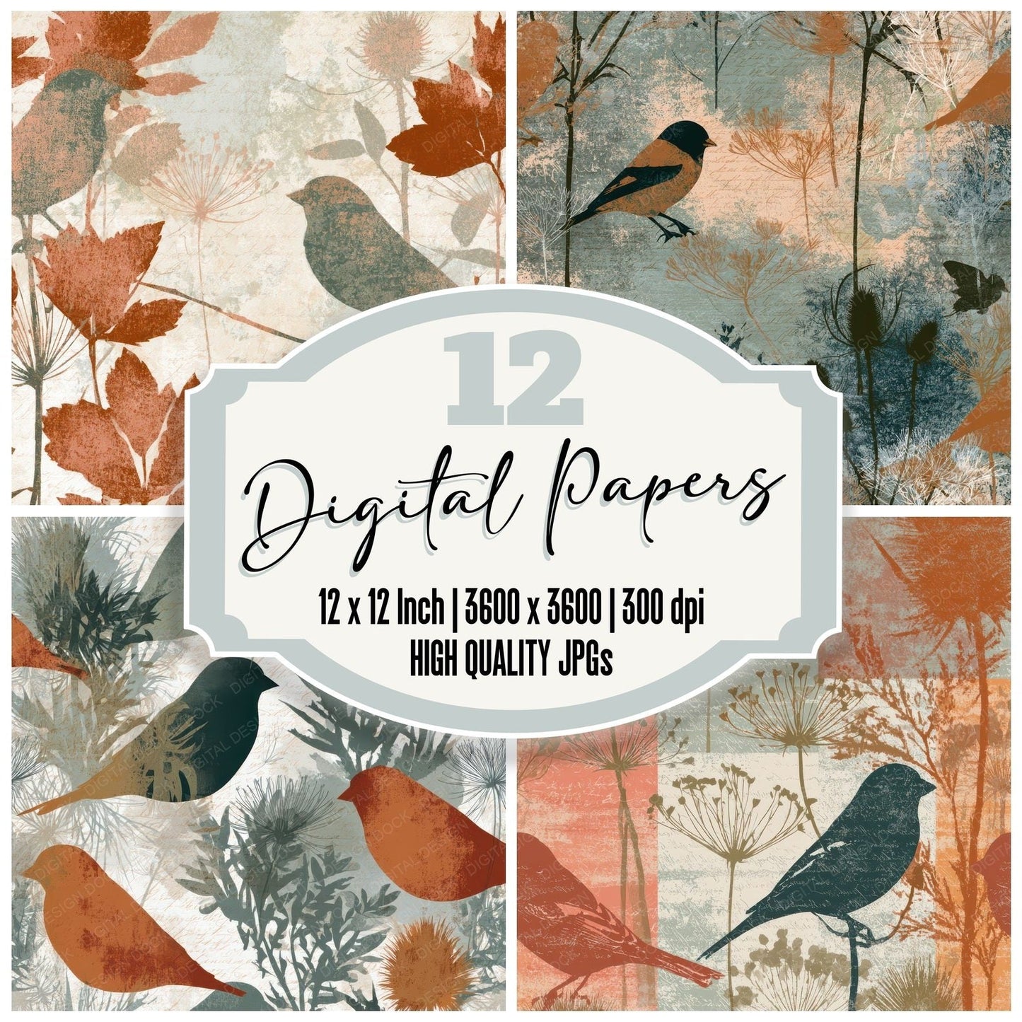 Photogram Goldfinch Terracotta Sage Digital Paper Pack (DDD012757)