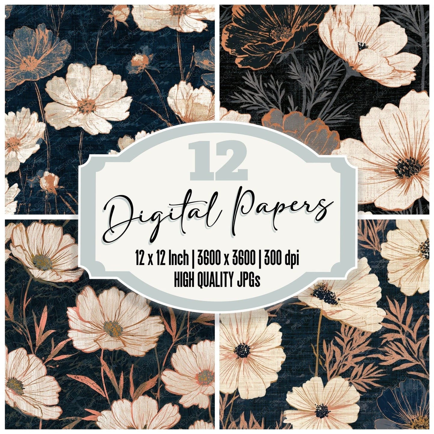 Scratchboard Cosmos Graphite Cream Digital Paper Pack (DDD012759)