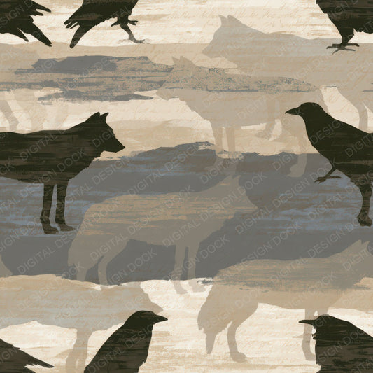 Screenprint Wolves Ravens Bone Taupe Digital Paper Pack (DDD012760)