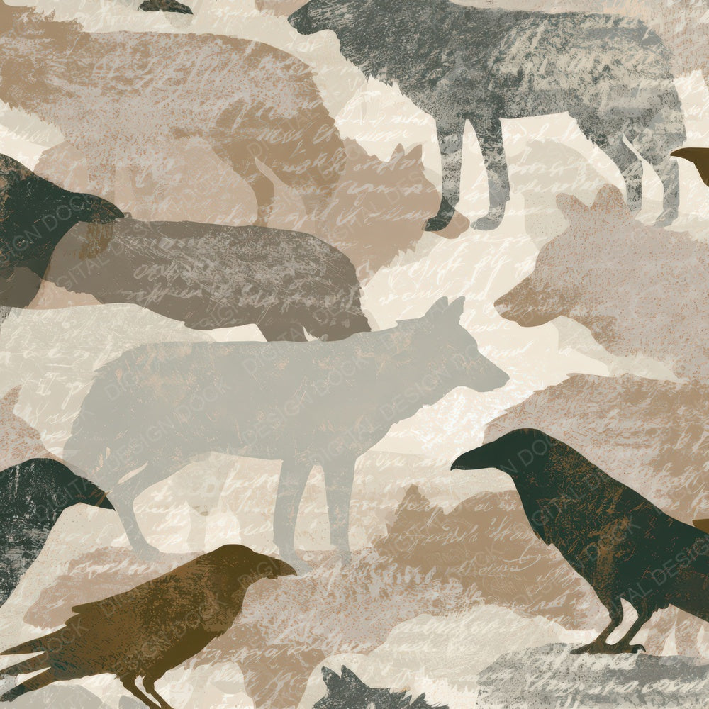 Screenprint Wolves Ravens Bone Taupe Digital Paper Pack (DDD012760)