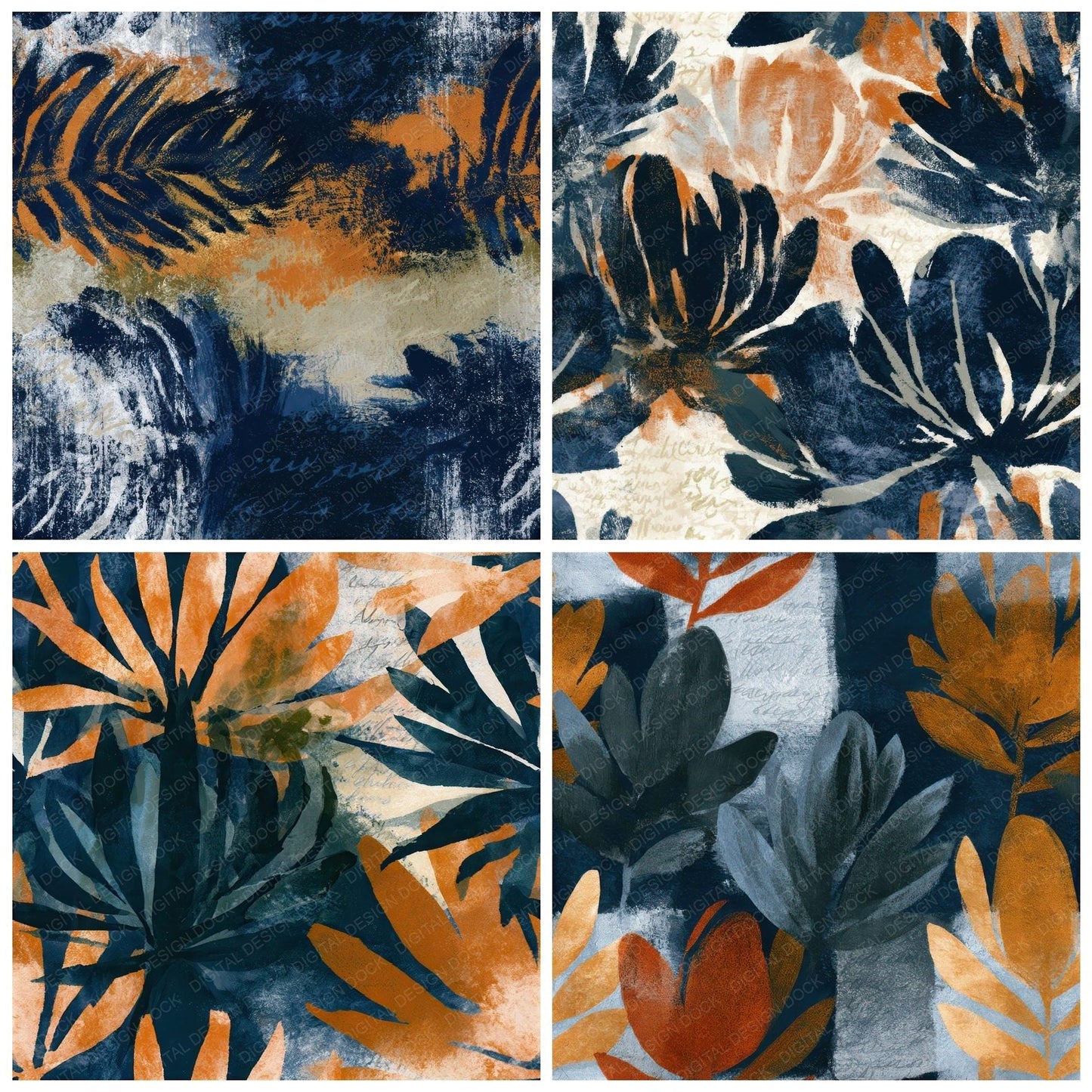 Sumi-e Banksia Navy Rust Seamless Digital Paper Pack (DDD012761)