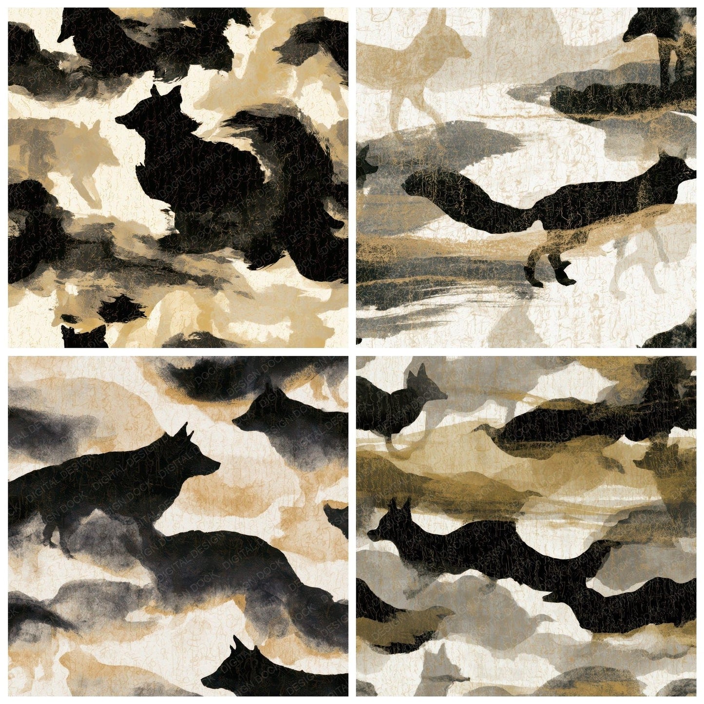 Sumi-e Kitsune Bone Brass Digital Paper Pack (DDD012762)