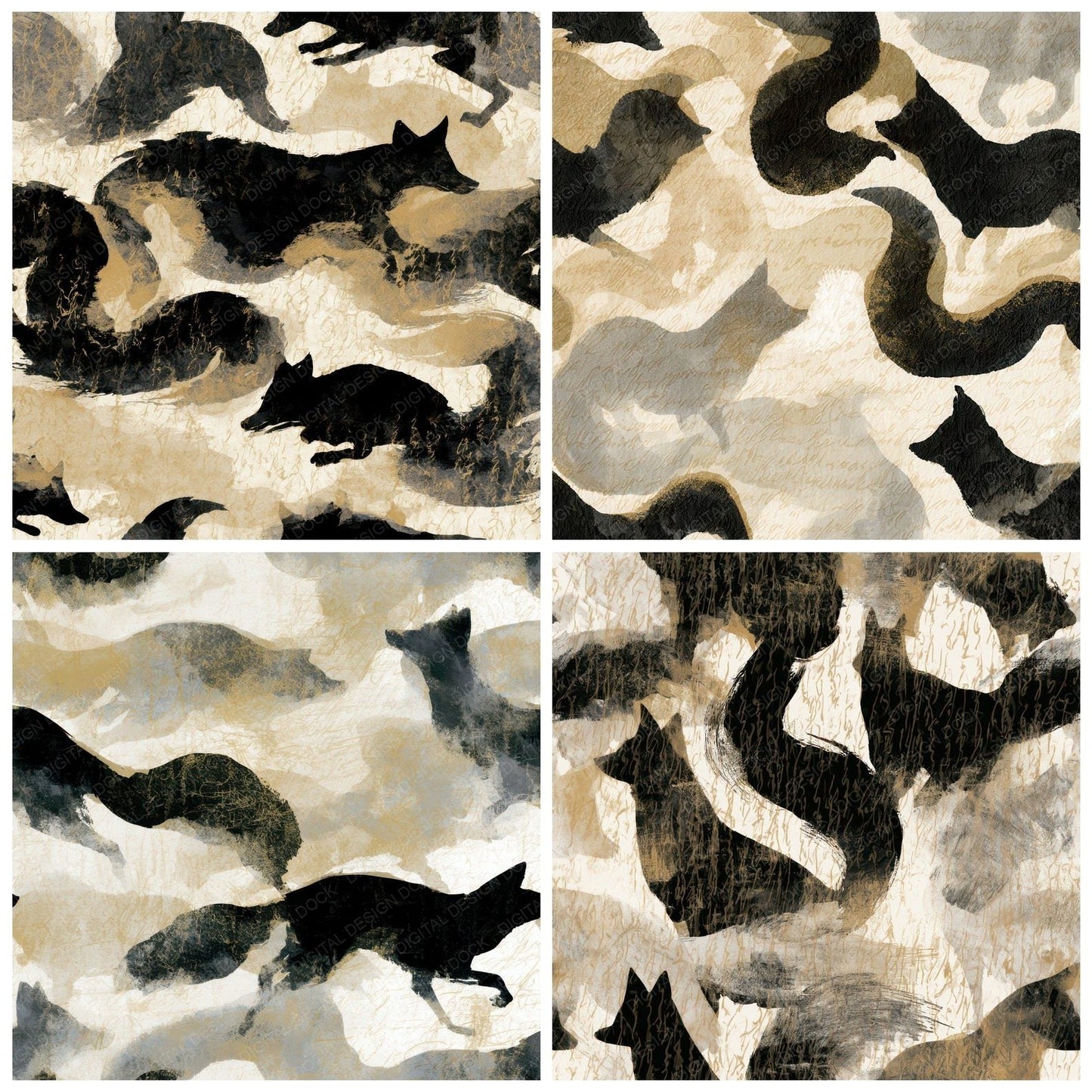 Sumi-e Kitsune Bone Brass Digital Paper Pack (DDD012762)
