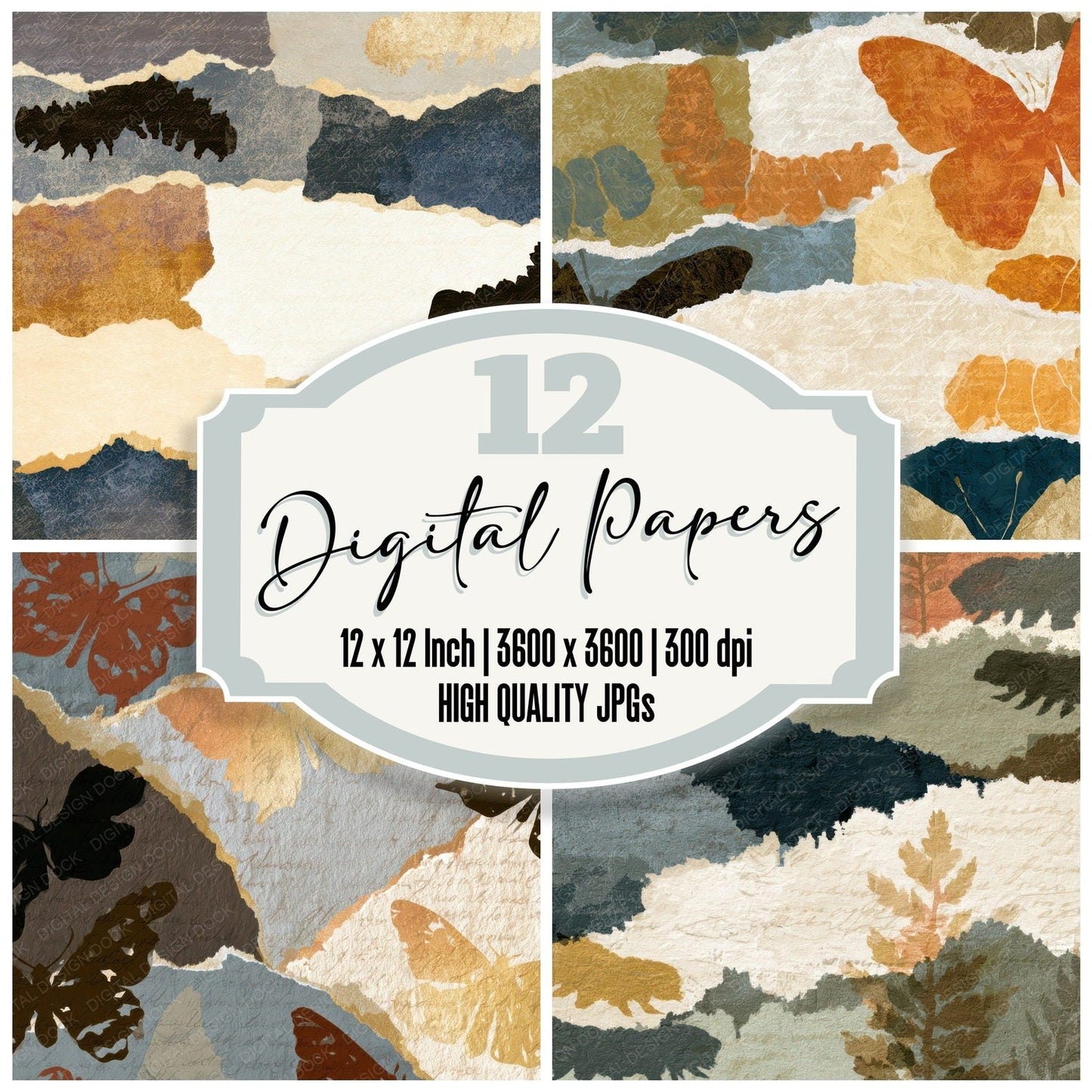 Torn Paper Caterpillar Mushroom Ivory Digital Paper Pack (DDD012763)