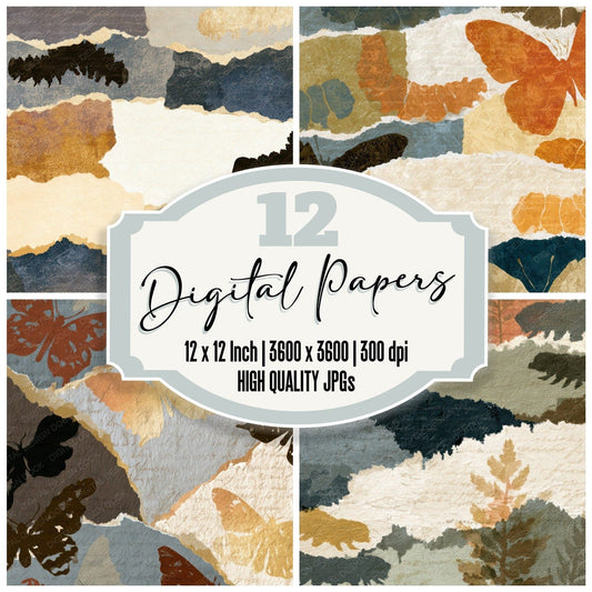 Torn Paper Caterpillar Mushroom Ivory Digital Paper Pack (DDD012763)