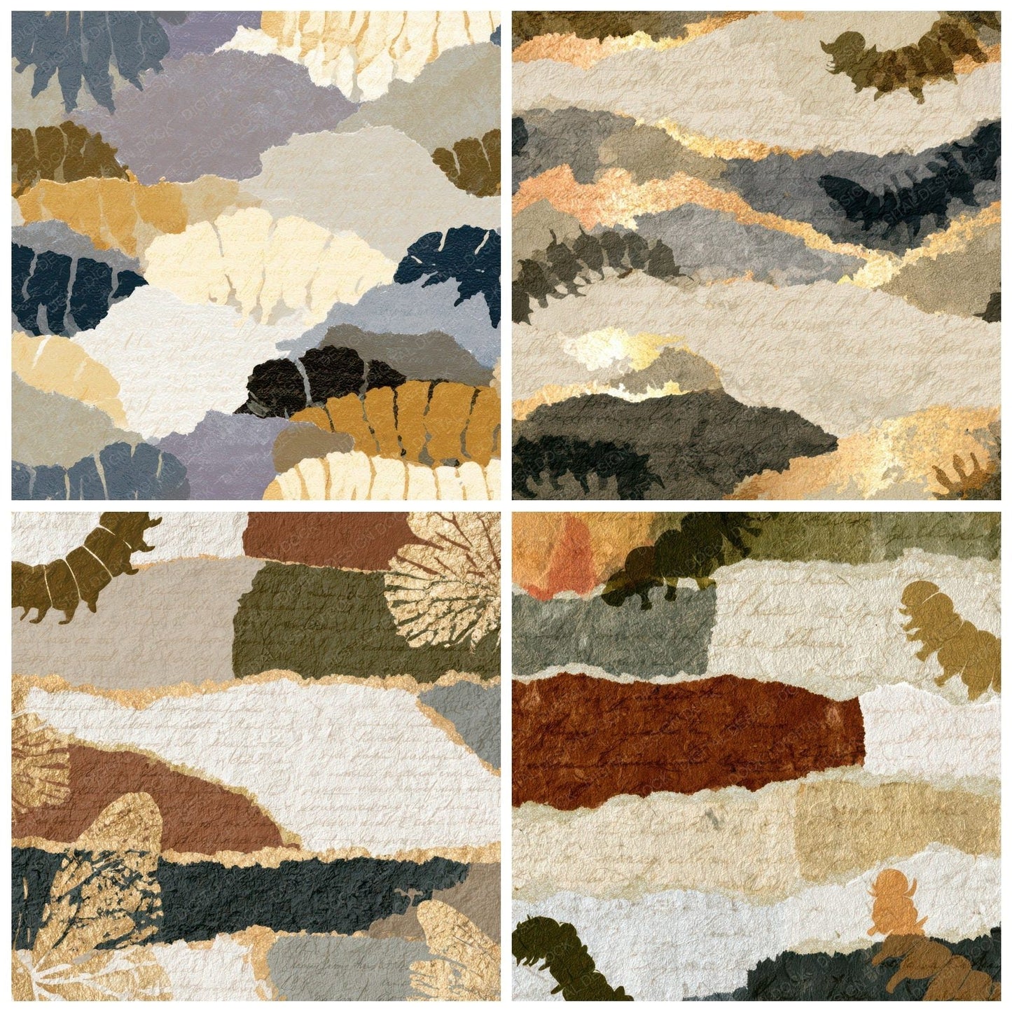 Torn Paper Caterpillar Mushroom Ivory Digital Paper Pack (DDD012763)