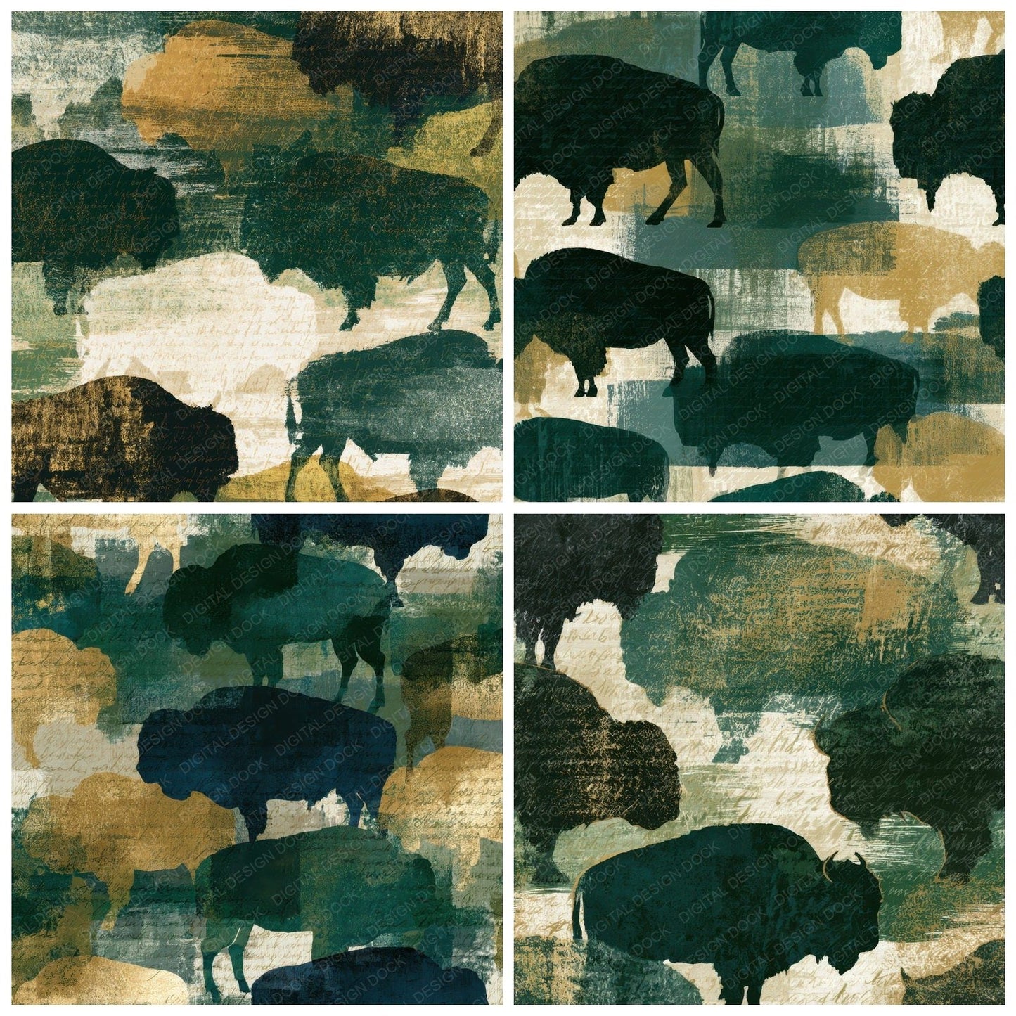 Woodblock Buffalo Forest Bone Digital Paper Pack (DDD012764)