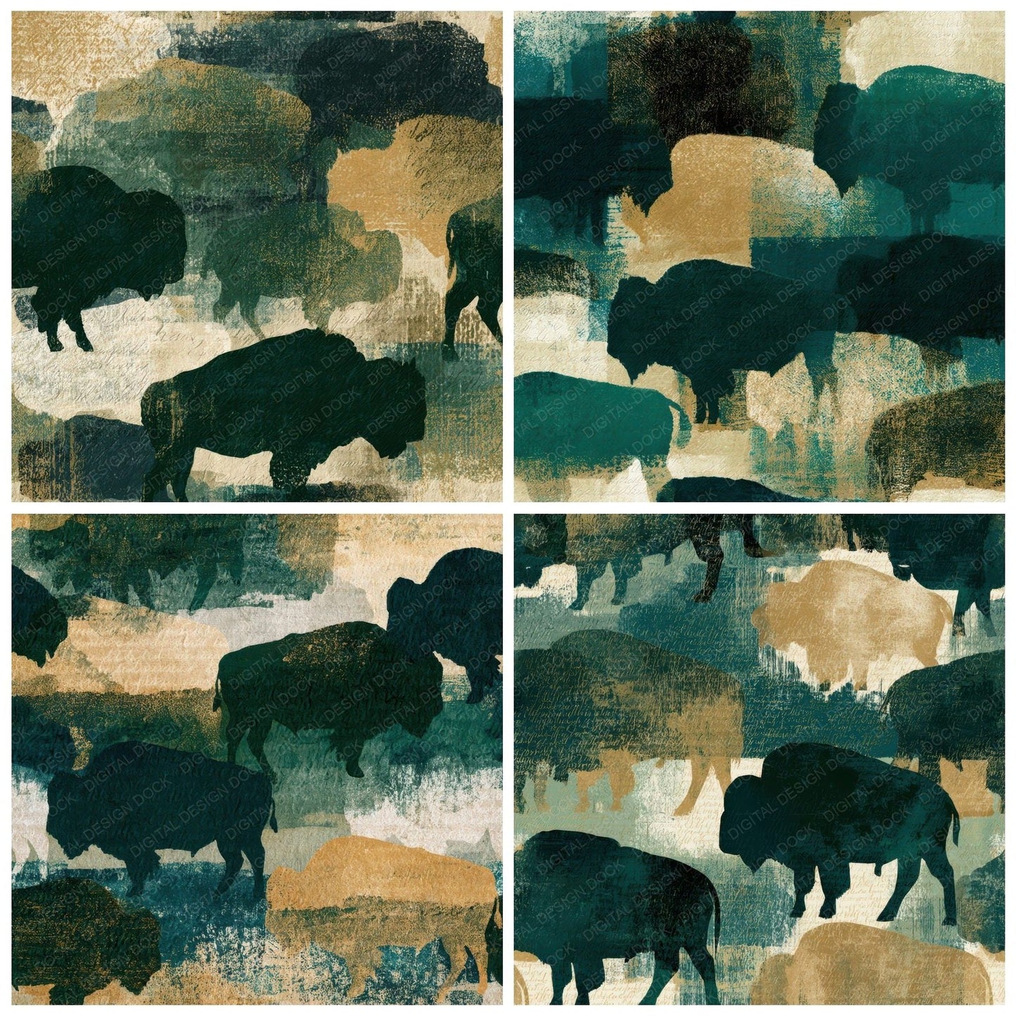 Woodblock Buffalo Forest Bone Digital Paper Pack (DDD012764)
