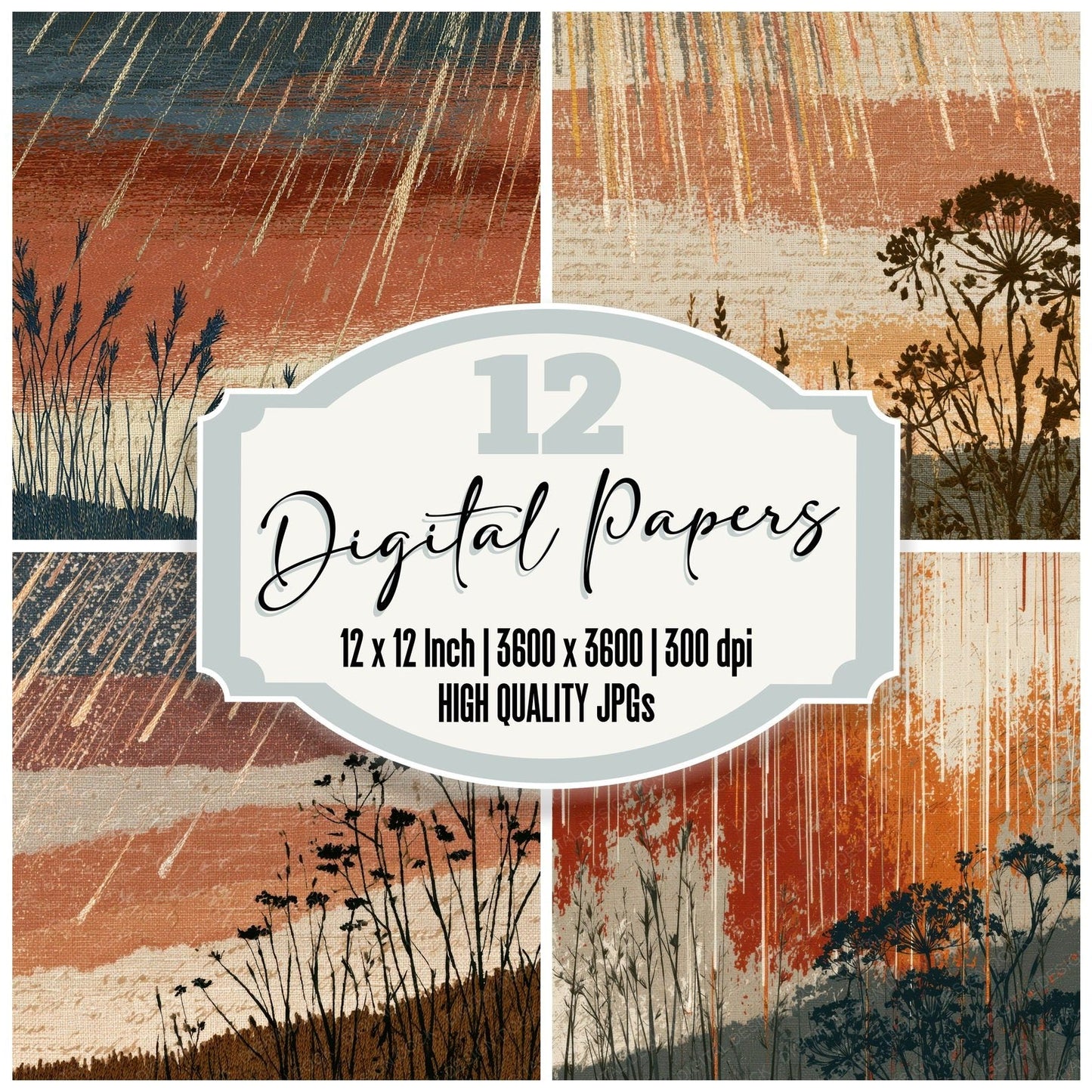 Embroidery Meteor Shower Terracotta Digital Paper Pack (DDD012766)