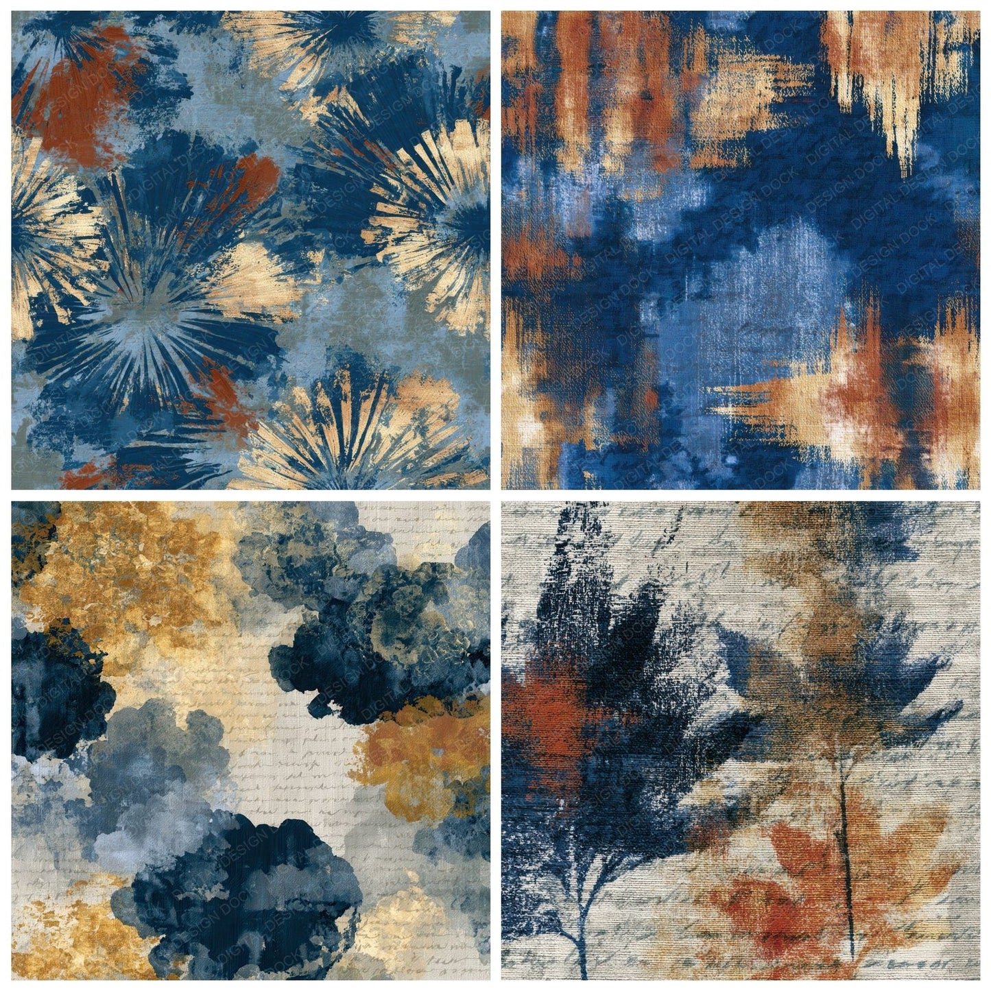 Embroidery Shibori Rust Gold Digital Paper Pack (DDD012767)
