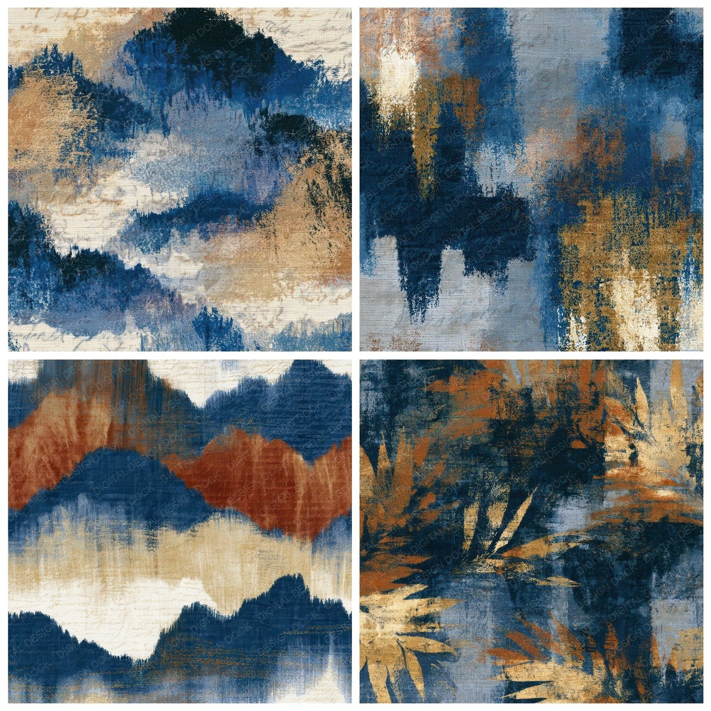 Embroidery Shibori Rust Gold Digital Paper Pack (DDD012767)