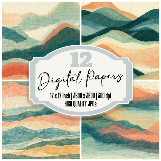 Engraving Desert Dunes Papaya Jade Digital Paper Pack (DDD012768)