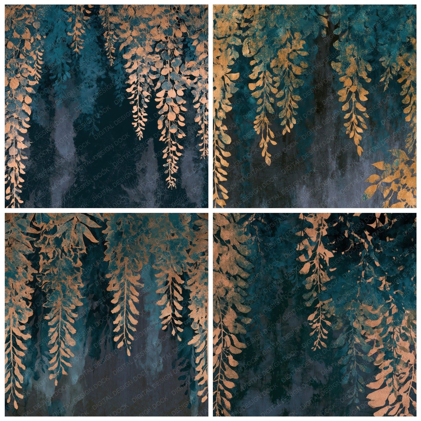 Ink Wash Wisteria Teal Brass Digital Paper Pack (DDD012769)