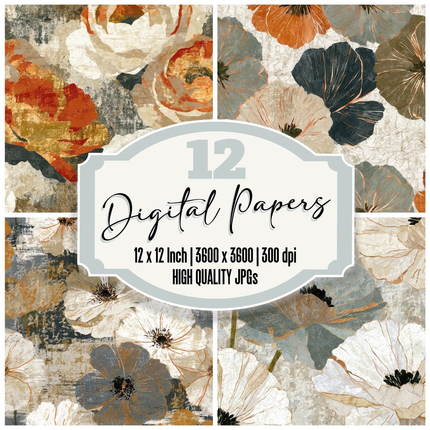 Lithograph Ranunculus Bone Stone Taupe Digital Paper Pack (DDD012770)