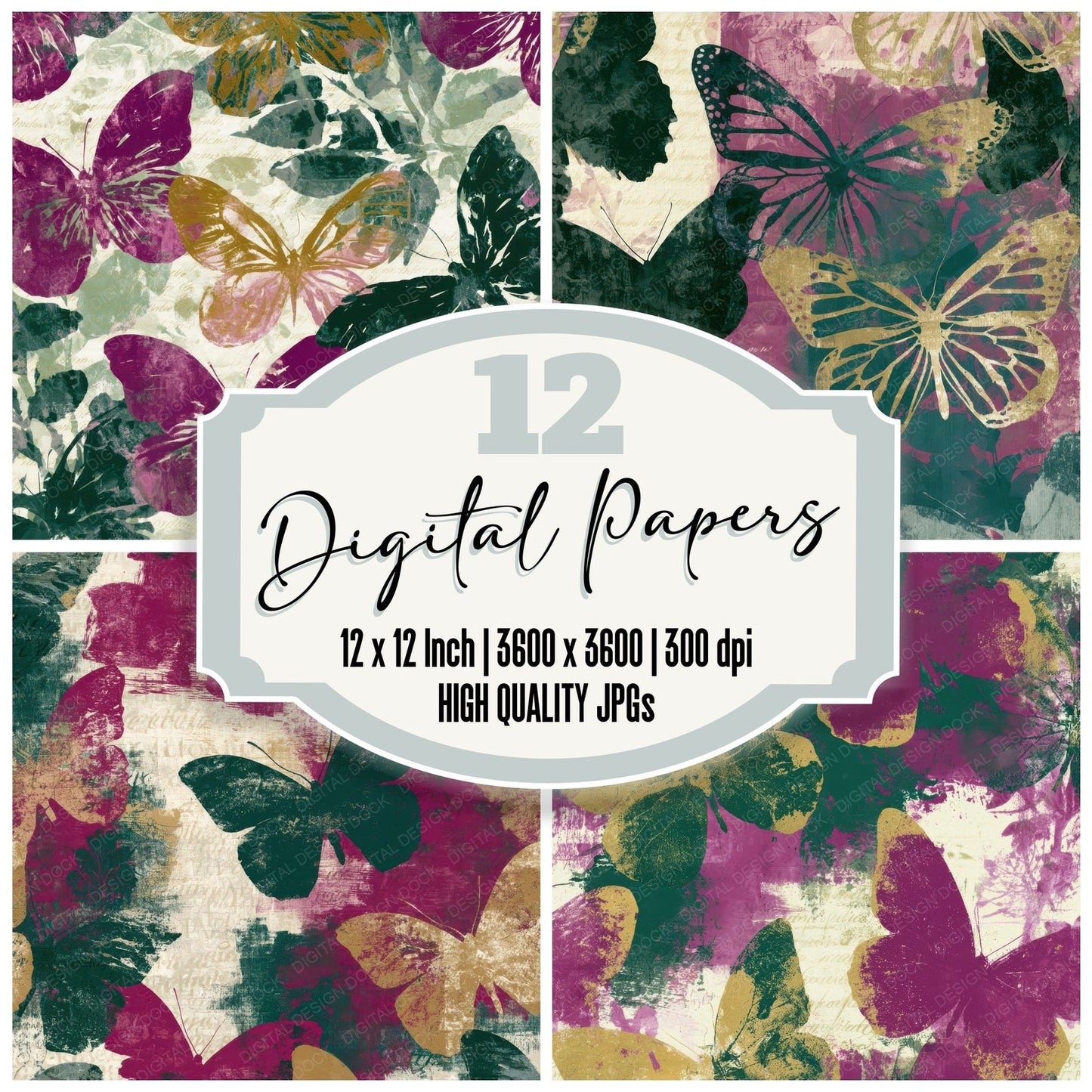 Photogram Butterfly Magenta Jungle Seamless Digital Paper Pack (DDD012771)
