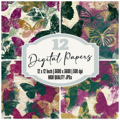 Photogram Butterfly Magenta Jungle Seamless Digital Paper Pack (DDD012771)