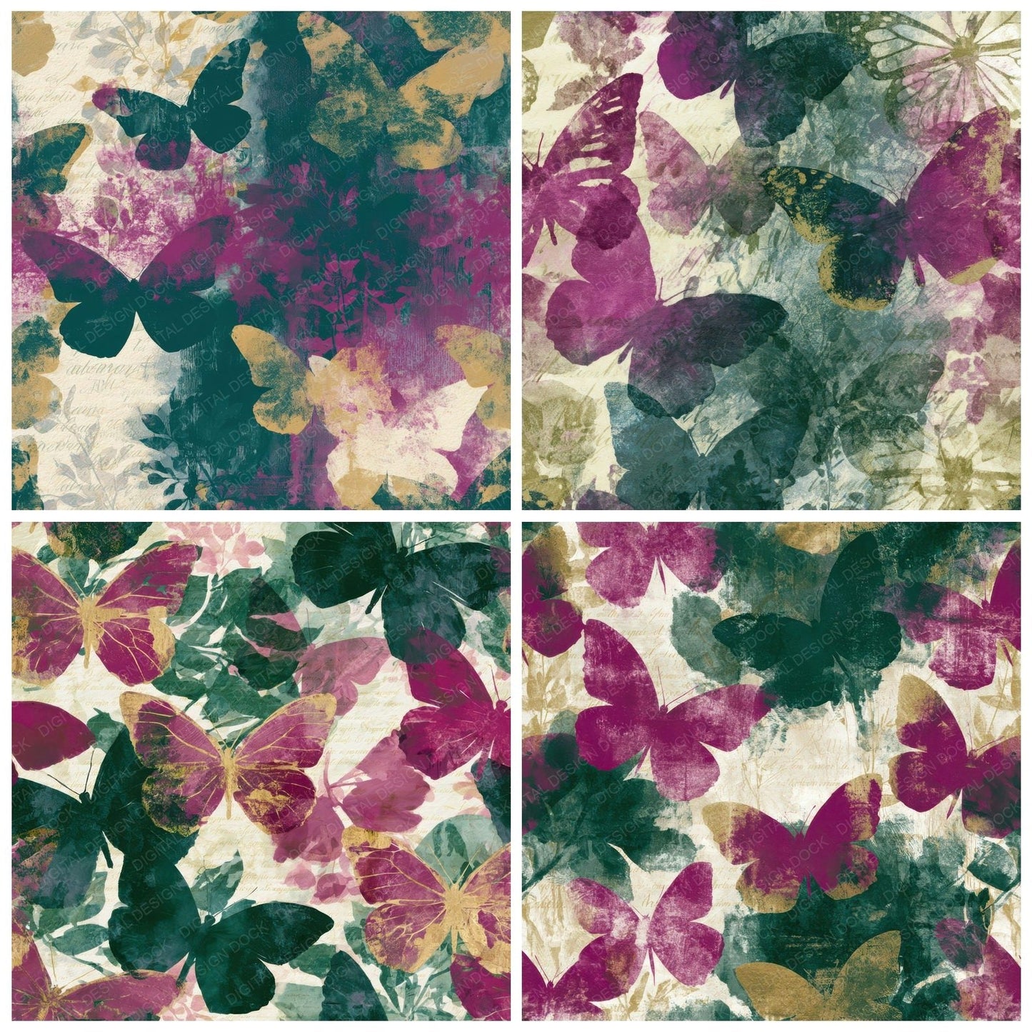 Photogram Butterfly Magenta Jungle Seamless Digital Paper Pack (DDD012771)