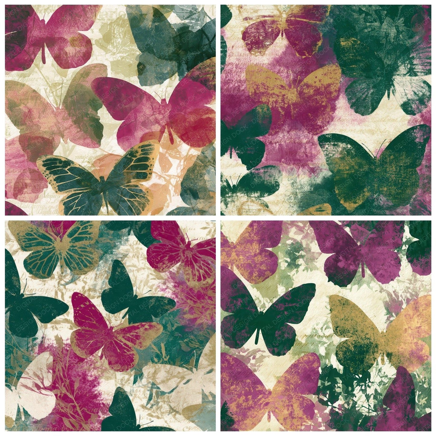 Photogram Butterfly Magenta Jungle Seamless Digital Paper Pack (DDD012771)