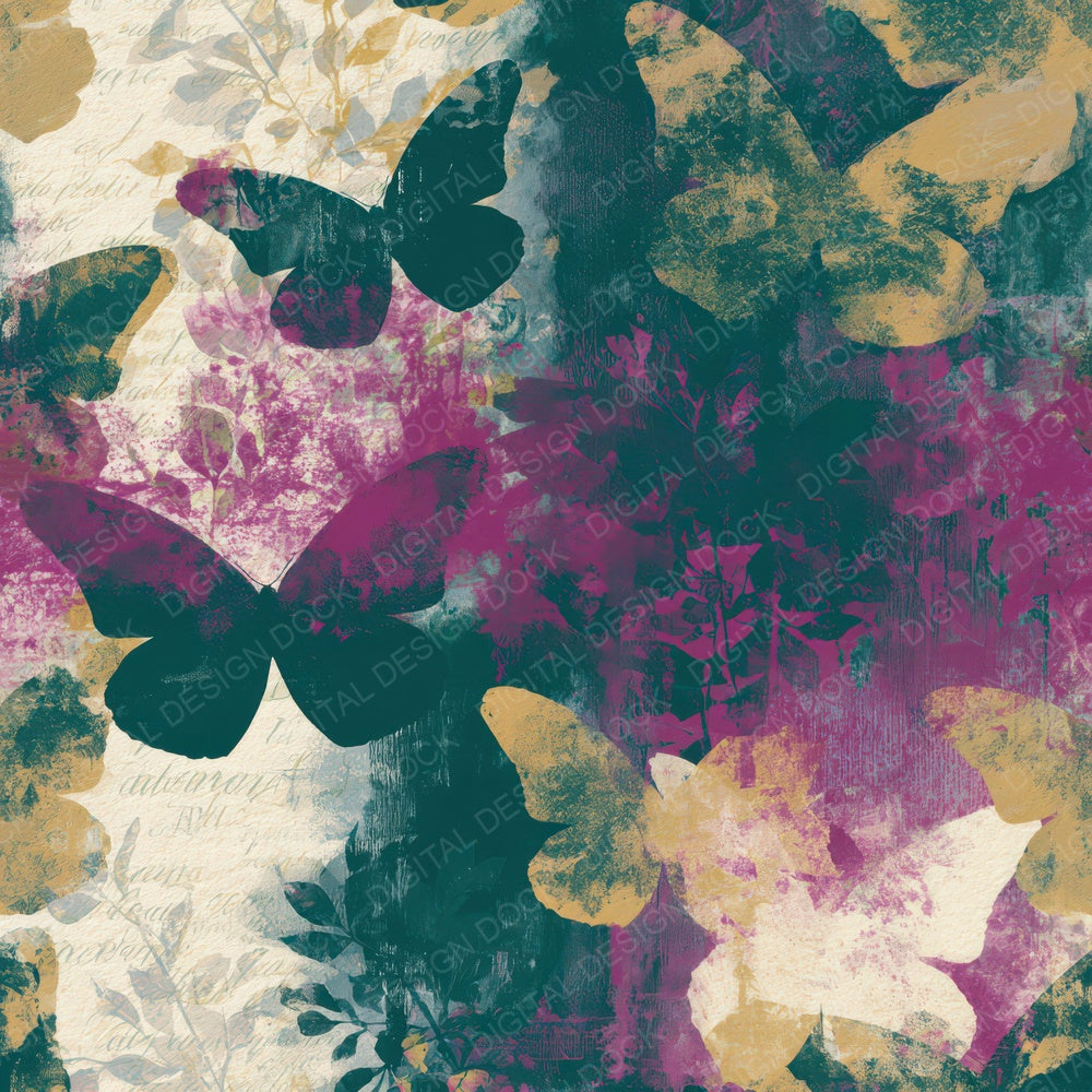 Photogram Butterfly Magenta Jungle Seamless Digital Paper Pack (DDD012771)