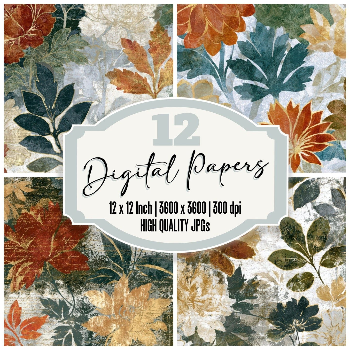 Photogram Morris Florals Rust Seamless Digital Paper Pack (DDD012772)
