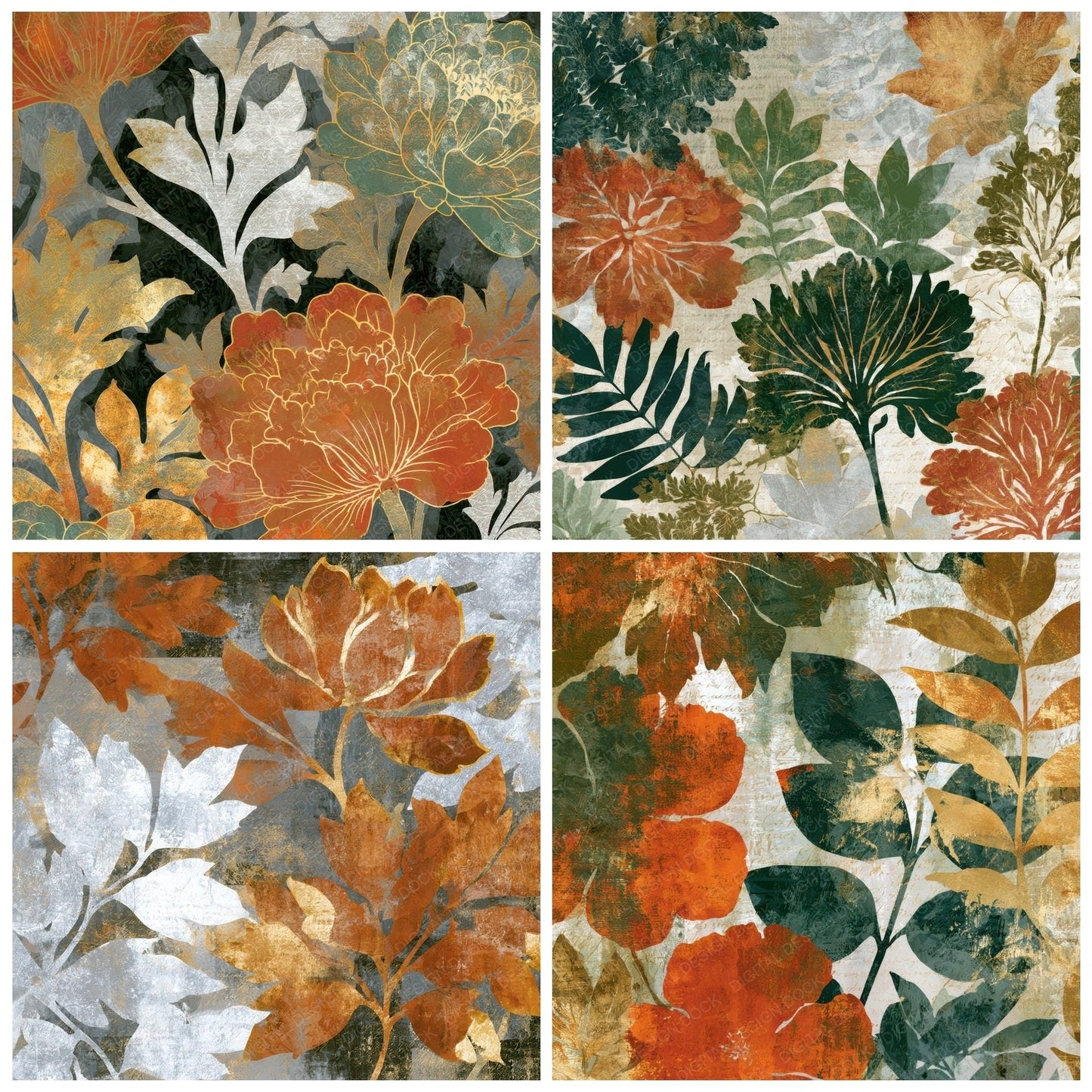 Photogram Morris Florals Rust Seamless Digital Paper Pack (DDD012772)
