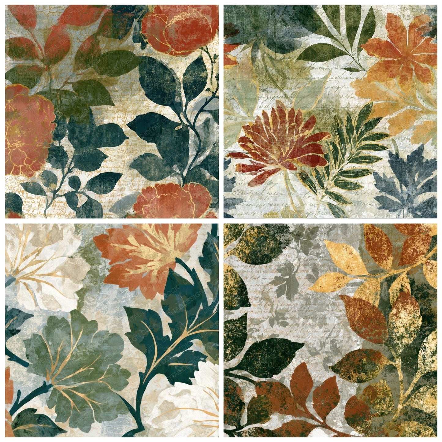Photogram Morris Florals Rust Seamless Digital Paper Pack (DDD012772)